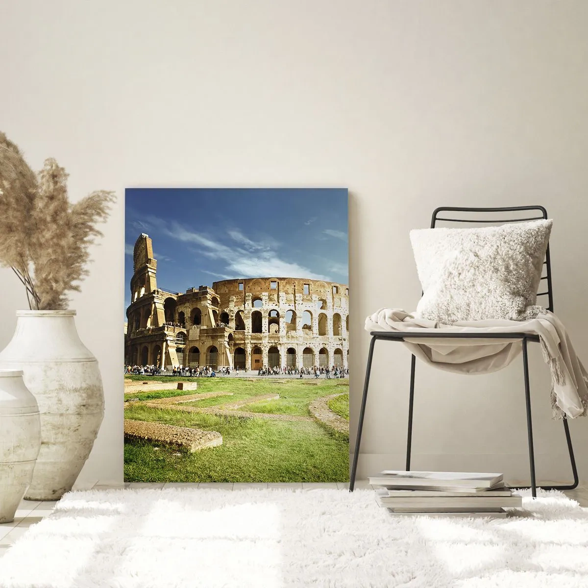 Obraz na szkle - Koloseum w Rzymie w otoczeniu zieleni i błękitnego nieba - 80x120cm - Jeszcze słychać szczęk broni - Nowoczesna dekoracja ścienna do salonu i sypialni ARTTOR