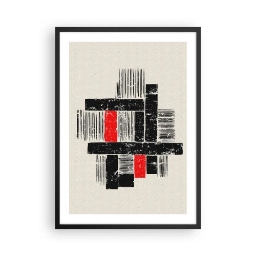 Plakat w czarnej ramie - Geometryczna abstrakcja w czerni, czerwieni i beżu - 50x70cm - Czerwone i czarne - Nowoczesna dekoracja ścienna do salonu i sypialni ARTTOR