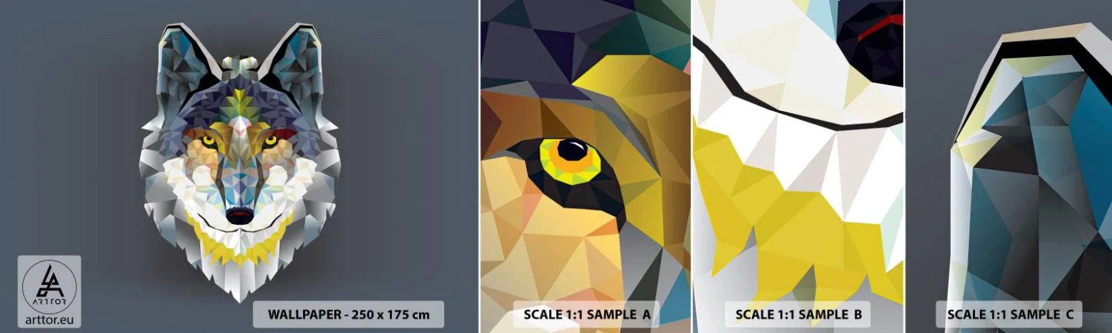 Fototapeta Próbka Samoprzylepna Deluxe Sticker - O wilku mowa - Abstrakcja, Wilk, Zwierzęta - 100x30 cm