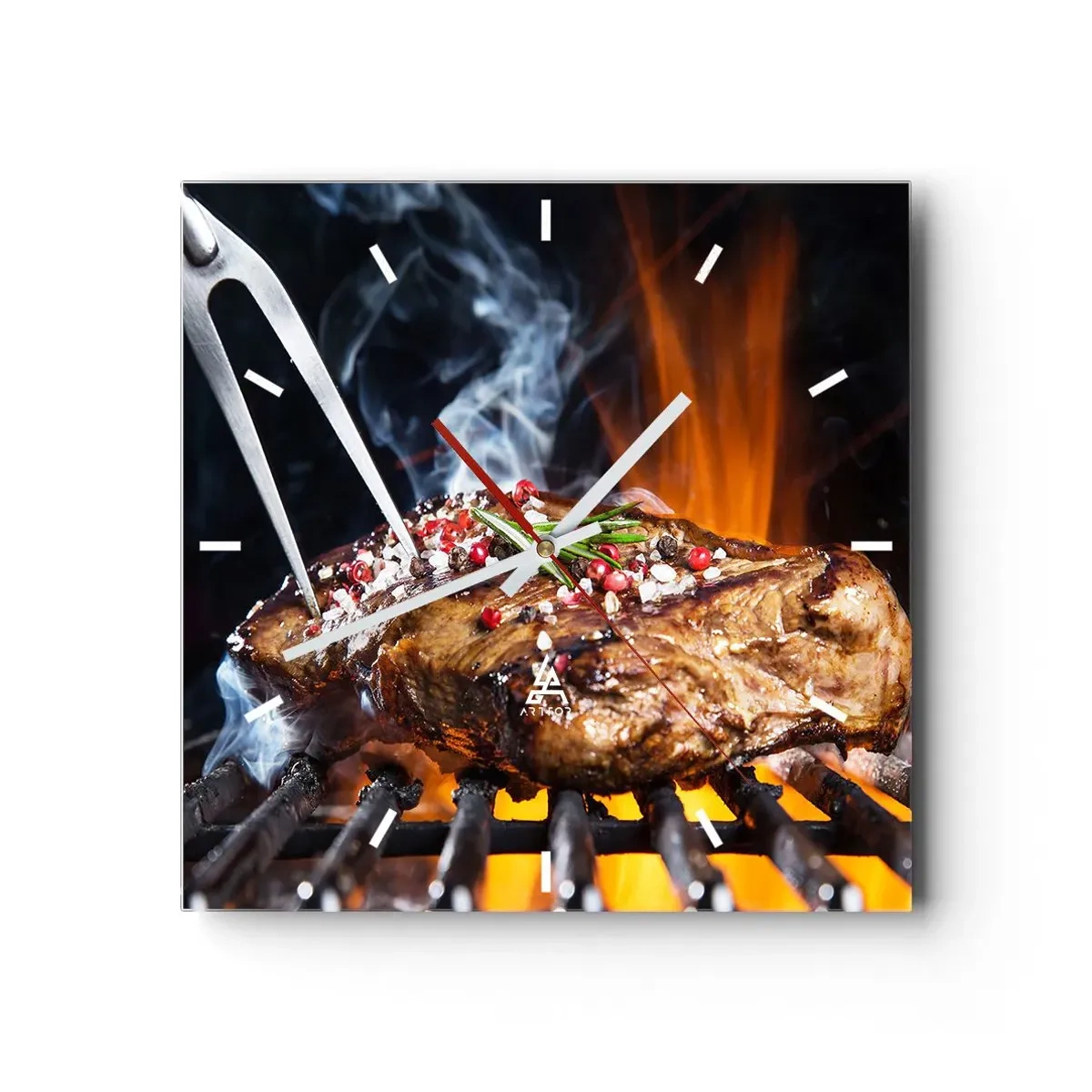 Zegar ścienny - Grillowany stek na ruszcie z przyprawami - 30x30cm - Soczyste i wonne - Nowoczesna dekoracja ścienna do salonu i sypialni ARTTOR
