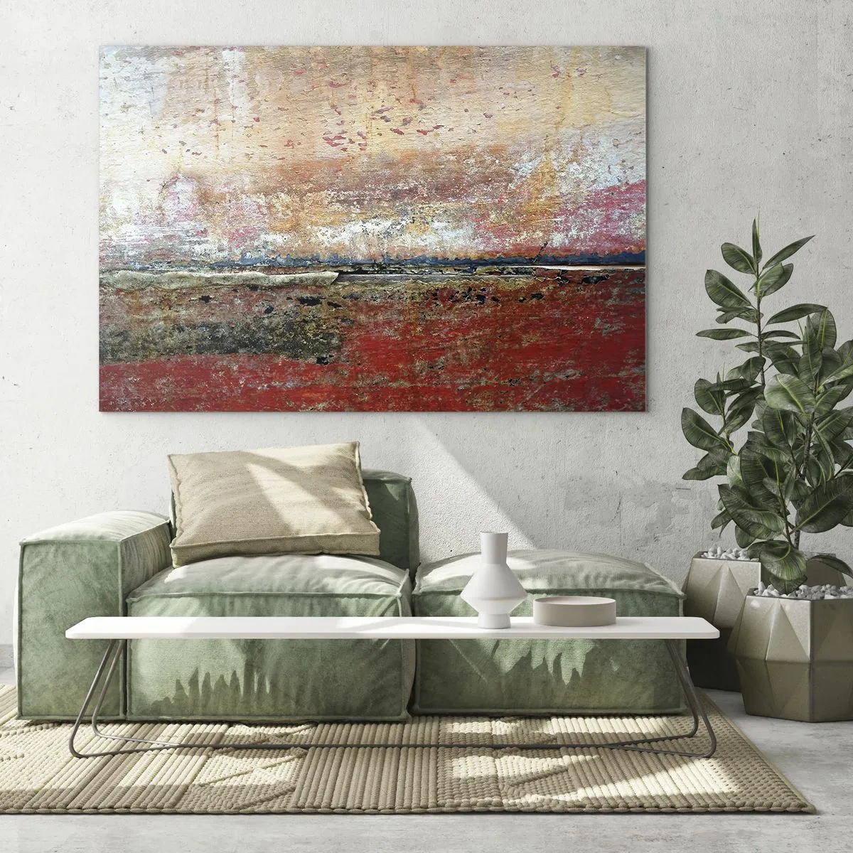 Obraz na szkle - Abstrakcyjna tekstura w odcieniach czerwieni i ochry - 70x50cm - Może to morze - Nowoczesna dekoracja ścienna do salonu i sypialni ARTTOR