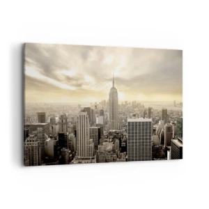 Obraz na płótnie - Panorama miasta z widokiem na Empire State Building - 100x70cm - Nowy Jork utkany z szarości - Nowoczesna dekoracja ścienna do salonu, kuchni i sypialni ARTTOR