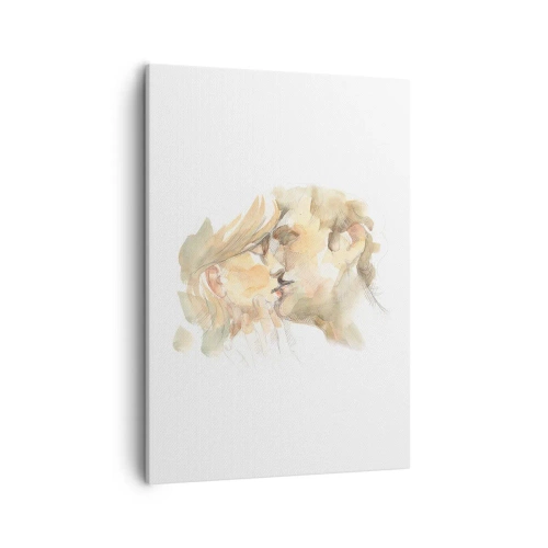 Obraz na płótnie - Akwarelowa ilustracja całującej się pary - 50x70cm - Odnaleziona połowa? - Nowoczesna dekoracja ścienna do salonu, kuchni i sypialni ARTTOR