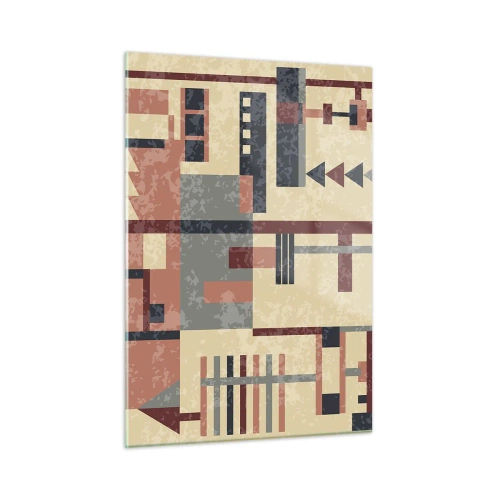 Obraz na szkle - Abstrakcyjny wzór geometryczny w beżowych i czerwonych odcieniach - 50x70cm - Kombinacja pionów i poziomów - Nowoczesna dekoracja ścienna do salonu, kuchni i sypialni ARTTOR