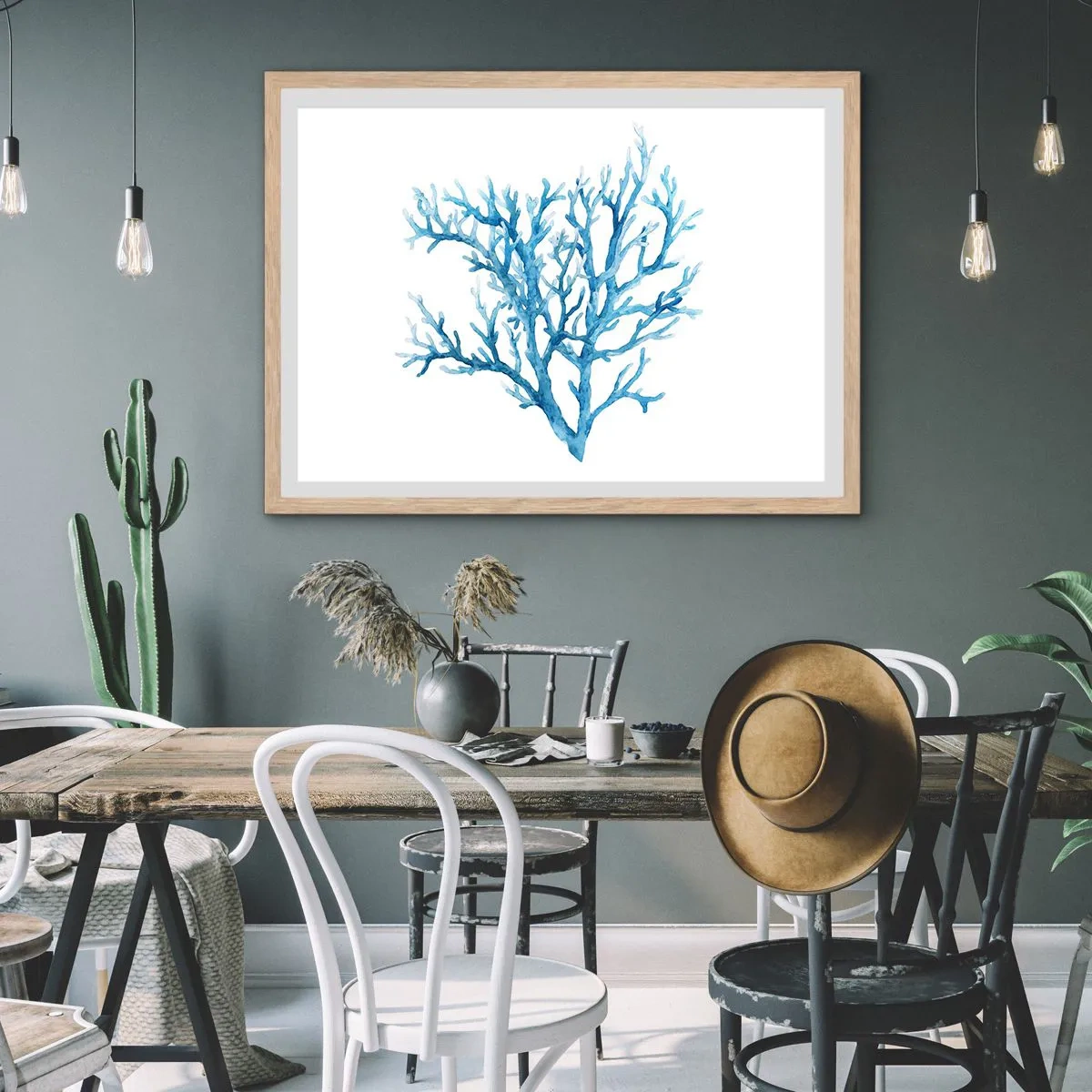 Plakat w ramie jasny dąb - Morski filigran - 100x70 cm