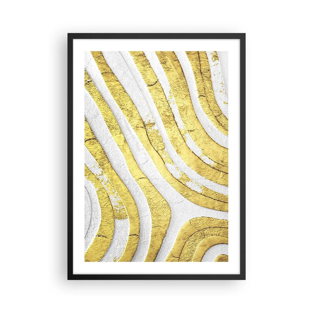Plakat w czarnej ramie - Złote linie na białym tle w stylu abstrakcyjnym - 50x70cm - Kompozycja w bieli i złocie - Nowoczesna dekoracja ścienna do salonu i sypialni ARTTOR