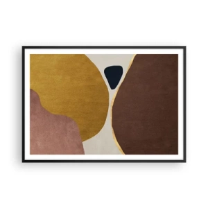 Plakat w czarnej ramie - Abstrakcyjna kompozycja z geometrycznymi kształtami w ciepłych barwach - 100x70cm - Abstrakcja – miejsce w przestrzeni - Nowoczesna dekoracja ścienna do salonu i sypialni ARTTOR