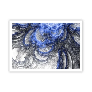 Plakat - Abstrakcyjne fale w odcieniach niebieskiego i szarego - 100x70cm - Narodziny fali - Nowoczesna dekoracja ścienna do salonu i sypialni ARTTOR