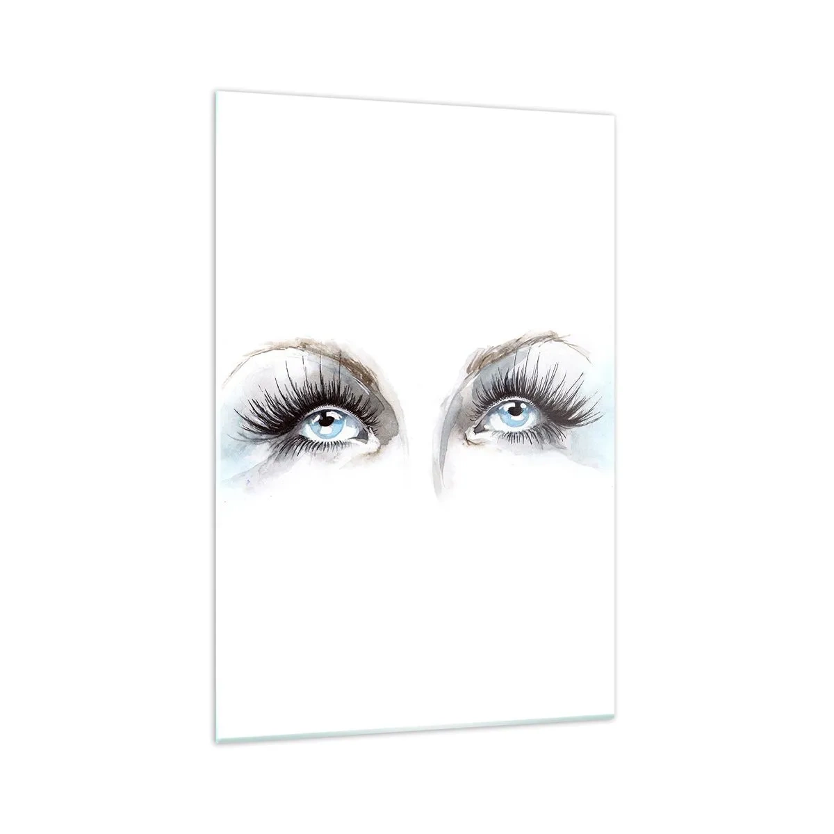 Obraz na szkle - Akwarela z niebieskimi oczami i delikatnymi akcentami - 70x100cm - Oczy anioła? - Nowoczesna dekoracja ścienna do salonu i sypialni ARTTOR