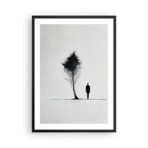 Plakat w czarnej ramie - Minimalistyczna sylwetka i samotne drzewo - 50x70cm - Wszyscy wędrujemy - Nowoczesna dekoracja ścienna do salonu i sypialni ARTTOR