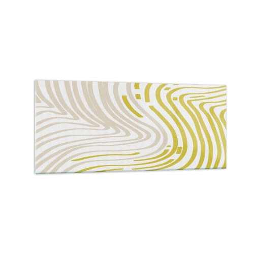 Obraz na szkle - Abstrakcyjny wzór z falującymi liniami w odcieniach żółci i beżu - 120x50cm - Kompozycja z łagodnym ugięciem - Nowoczesna dekoracja ścienna do salonu i sypialni ARTTOR