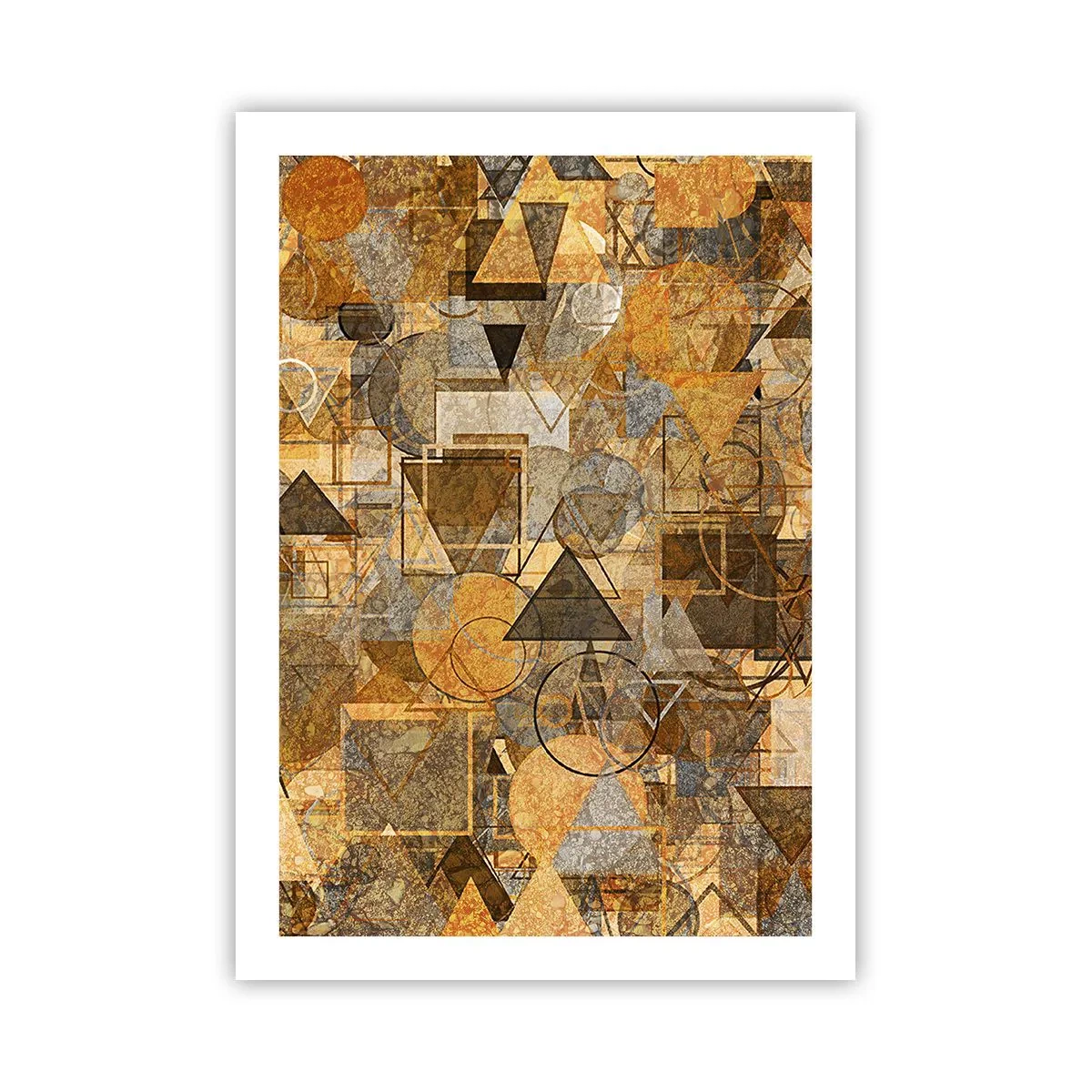 Plakat - Złota abstrakcyjna kompozycja geometryczna - 50x70cm - Świat ujęty w formę - Nowoczesna dekoracja ścienna do salonu, kuchni i sypialni ARTTOR