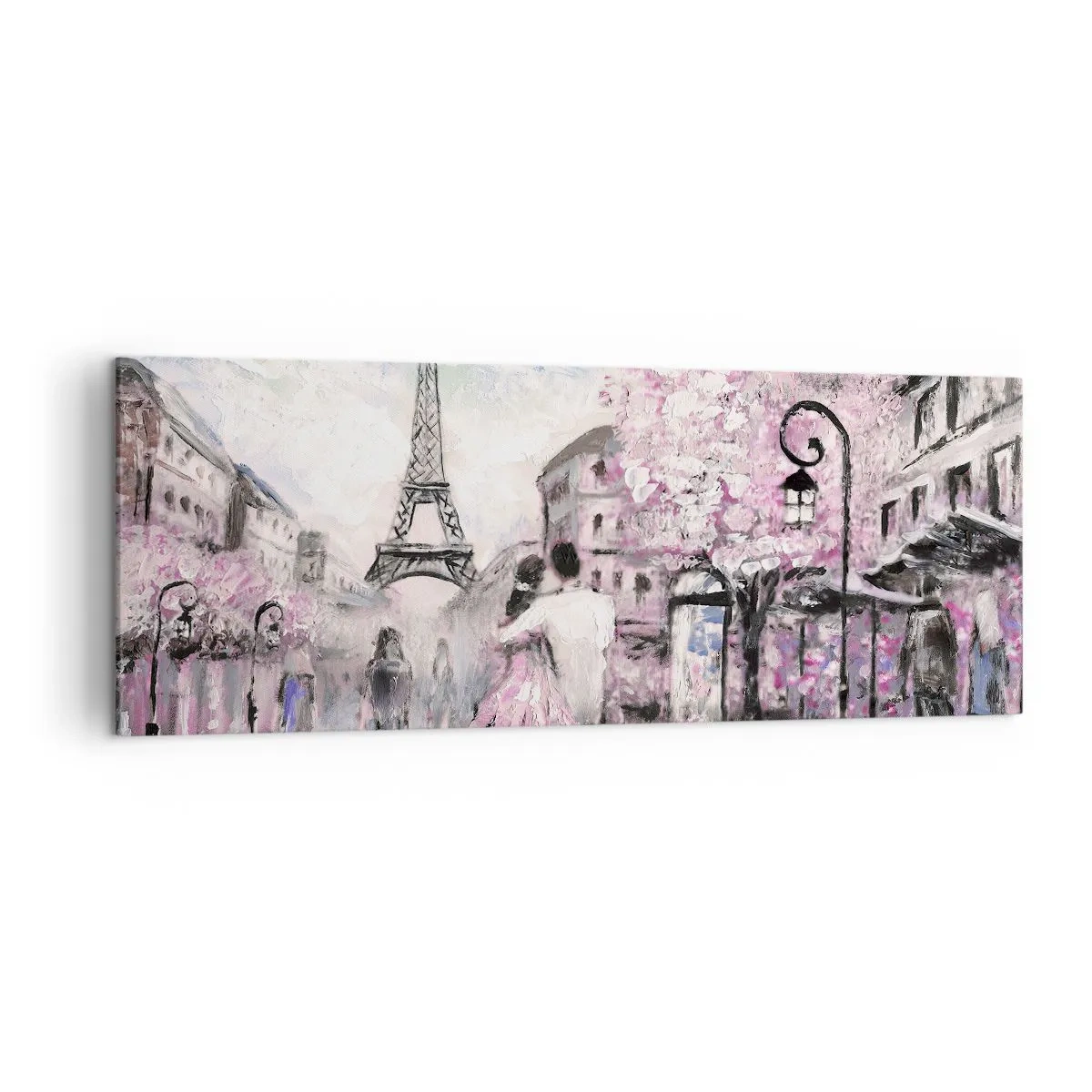 Obraz na płótnie - Romantyczny spacer w Paryżu przy Wieży Eiffla - 140x50cm - Jak zakochac się, to tylko w… - Nowoczesna dekoracja ścienna do salonu i sypialni ARTTOR