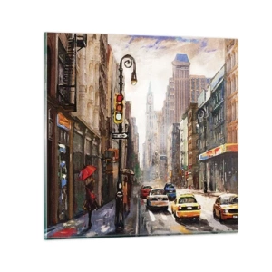 Obraz na szkle - Nowy Jork – w deszczu tez kolorowy - 30x30 cm