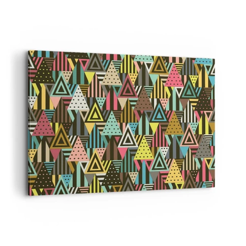 Obraz na płótnie - Kolorowy wzór geometryczny z trójkątami i liniami - 120x80cm - W rytmie na trzy - Nowoczesna dekoracja ścienna do salonu, kuchni i sypialni ARTTOR