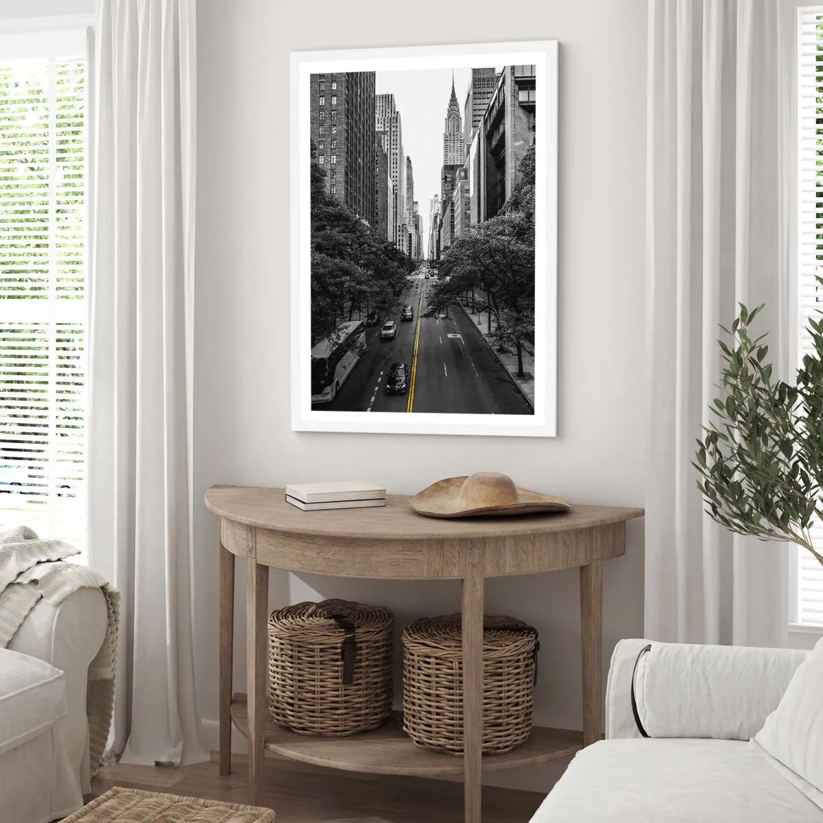 Plakat w białej ramie - Nowojorski poranek - 70x100 cm