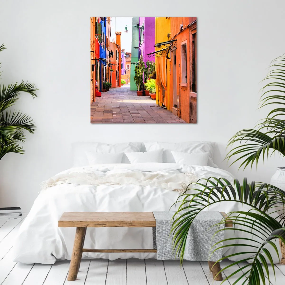 Obraz na płótnie - Tęczowy zaułek - 60x60 cm