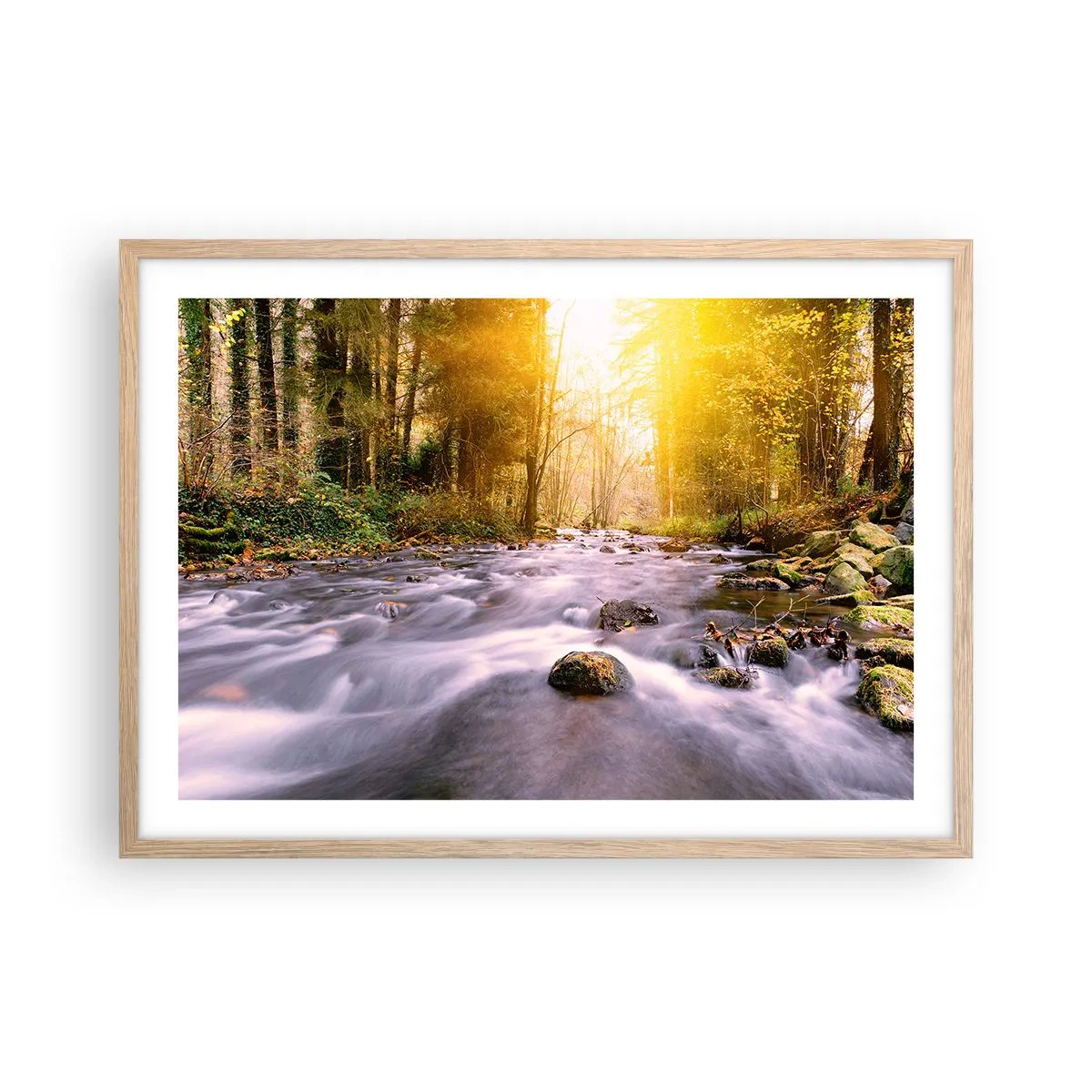 Plakat w ramie jasny dąb - Malachit w srebrno-złotej oprawie - 70x50 cm