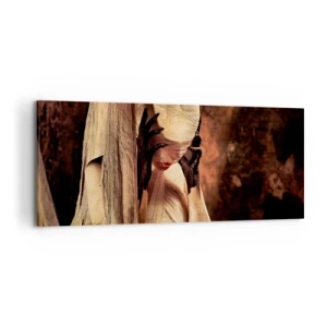 Obraz na płótnie - Kobieta w welonie z tajemniczą stylizacją w ciemnym tle - 120x50cm - Między dobrem a złem - Nowoczesna dekoracja ścienna do salonu i sypialni ARTTOR