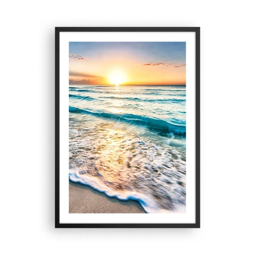 Plakat w czarnej ramie - Zachód słońca nad spokojnym morzem z falami - 50x70cm - Widok wart zachodu - Nowoczesna dekoracja ścienna do salonu i sypialni ARTTOR