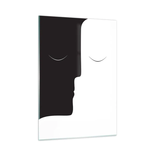 Obraz na szkle - Minimalistyczne czarno-białe twarze tworzące jedność - 50x70cm - Jedność przeciwieństw - Nowoczesna dekoracja ścienna do salonu, kuchni i sypialni ARTTOR
