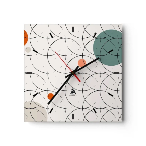 Zegar ścienny - Geometryczny wzór z kolorowymi okręgami na jasnym tle - 30x30cm - W pop-artowym duchu - Nowoczesna dekoracja ścienna do salonu i sypialni ARTTOR