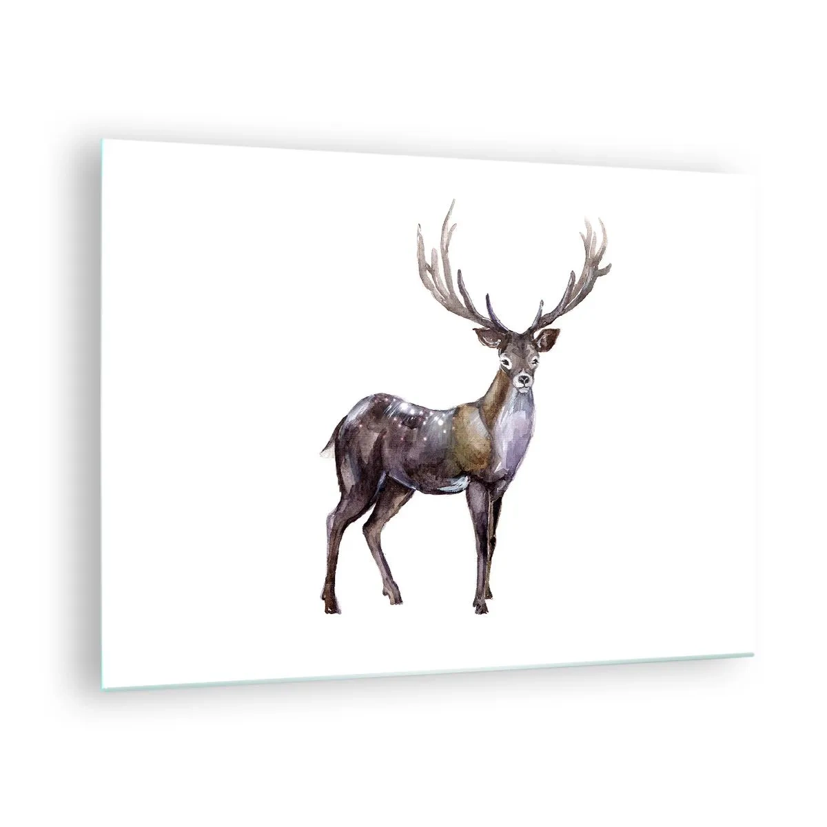 Obraz na szkle - Elegancki jeleń w stylu akwarelowym - 70x50cm - Król północnej puszczy - Nowoczesna dekoracja ścienna do salonu i sypialni ARTTOR