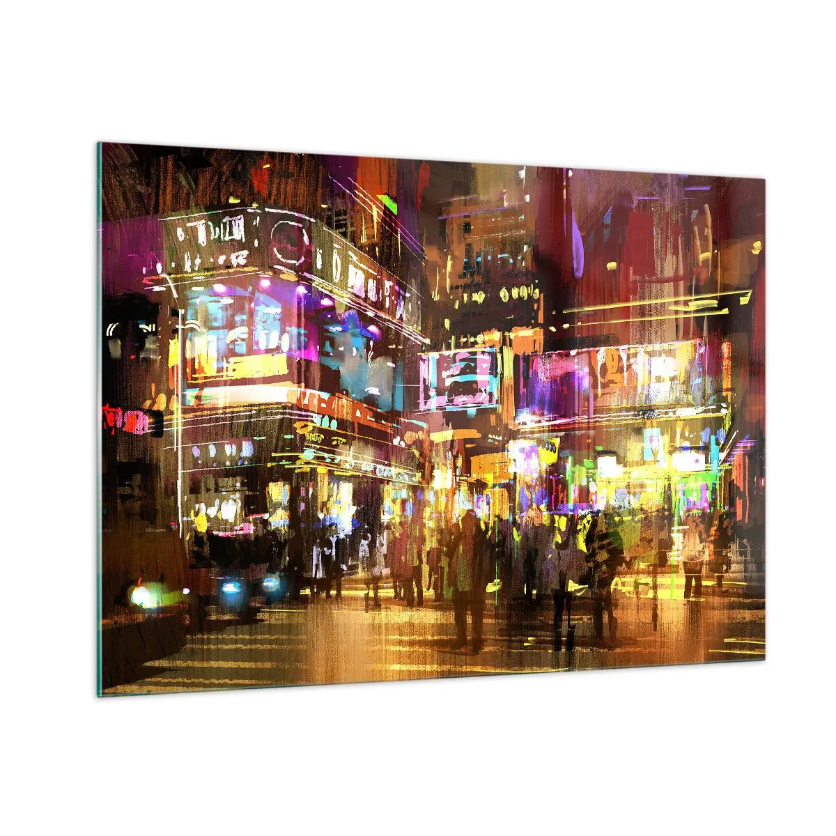 Obraz na szkle - Tętniące życiem miasto w świetle neonów - 100x70cm - W morzu światła - Nowoczesna dekoracja ścienna do salonu, kuchni i sypialni ARTTOR