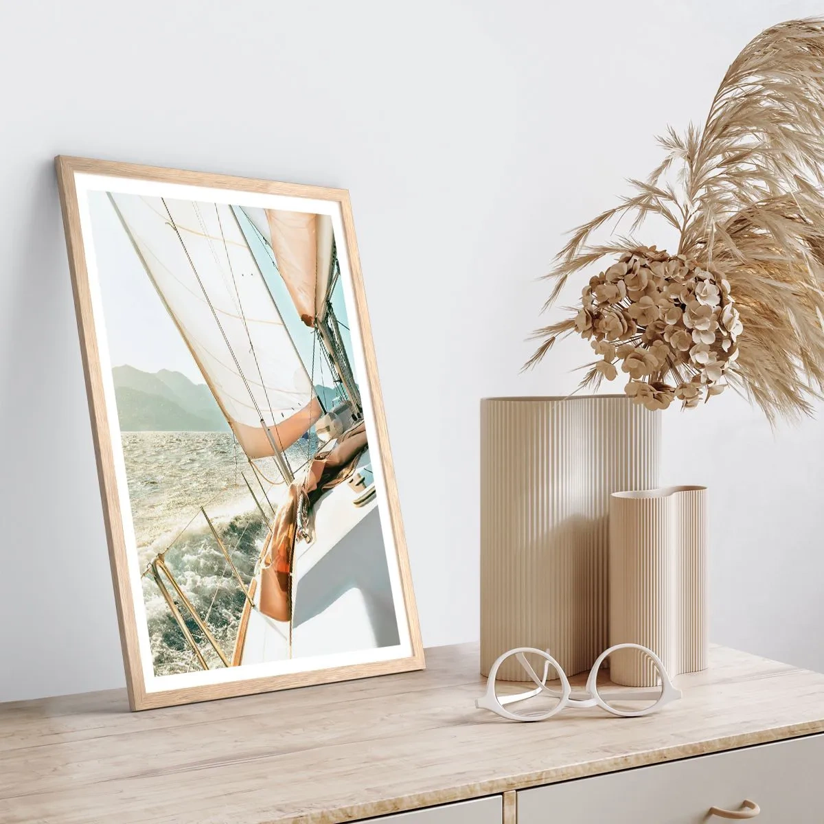 Plakat w ramie jasny dąb - Pod pełnymi żaglami - 40x50 cm