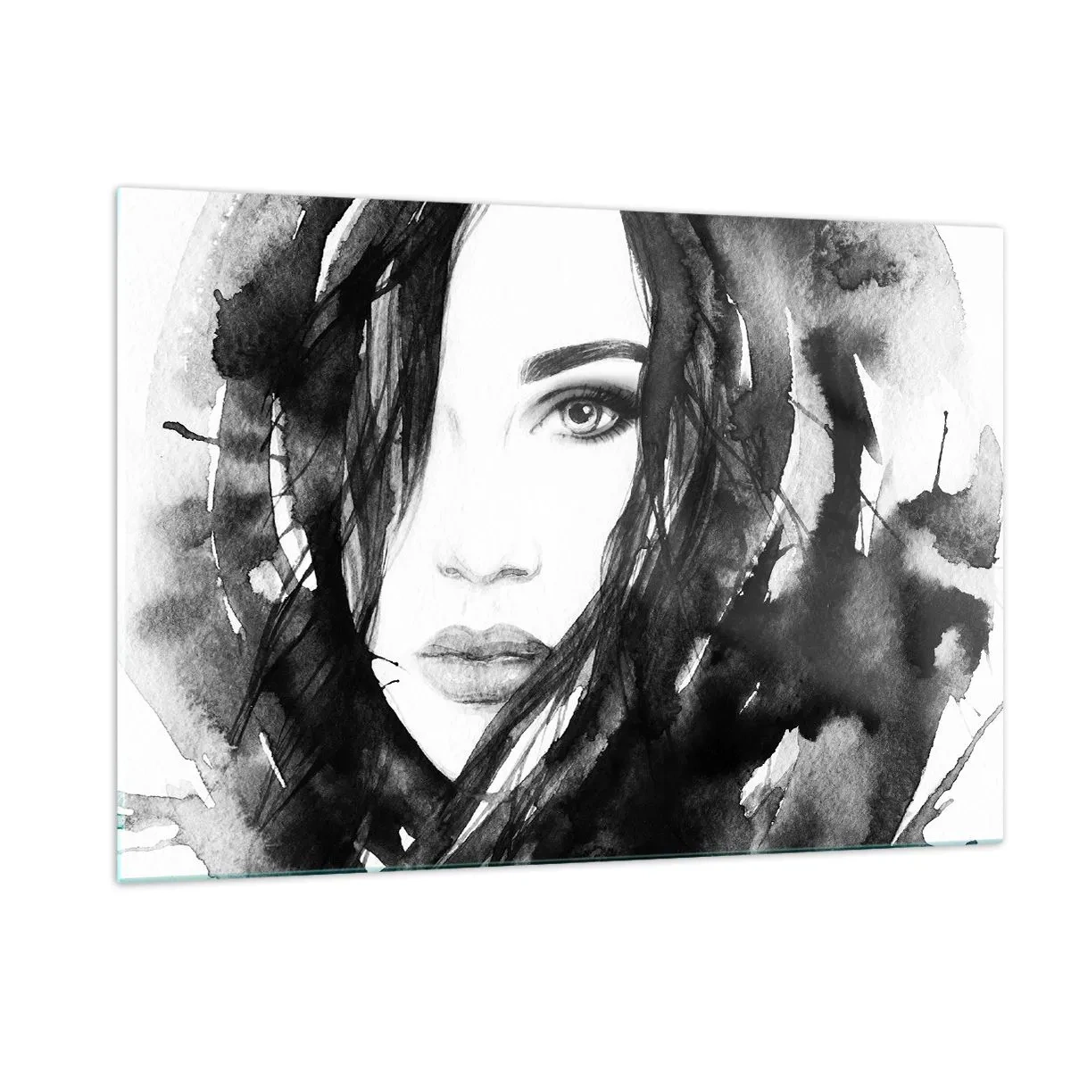 Obraz na szkle - Kobiece czarno-białe portrety w stylu akwareli - 120x80cm - Portret damy w czerni i bieli - Nowoczesna dekoracja ścienna do salonu, kuchni i sypialni ARTTOR