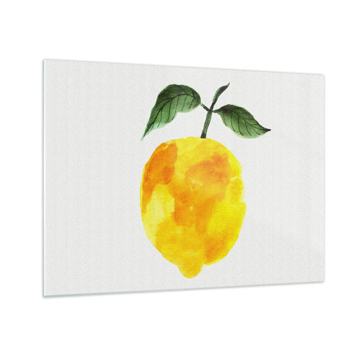 Obraz na szkle - Cytryna w stylu akwarelowym z zielonymi liśćmi - 70x50cm - Jak poznać smak słońca - Nowoczesna dekoracja ścienna do salonu i sypialni ARTTOR