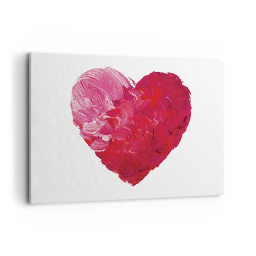 Obraz na płótnie - Różowe i czerwone serce namalowane pędzlem - 100x70cm - All you need is love - Nowoczesna dekoracja ścienna do salonu, kuchni i sypialni ARTTOR