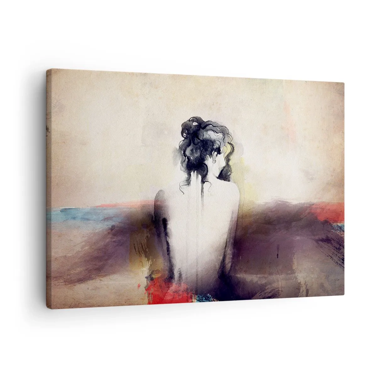 Obraz na płótnie - Subtelny portret kobiety w artystycznym stylu - 70x50cm - Łagodne linie, owalne kształty - Nowoczesna dekoracja ścienna do salonu i sypialni ARTTOR