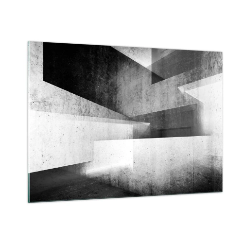 Obraz na szkle - Geometryczne betonowe formy w czarno-białej tonacji - 100x70cm - Struktura przestrzeni - Nowoczesna dekoracja ścienna do salonu, kuchni i sypialni ARTTOR