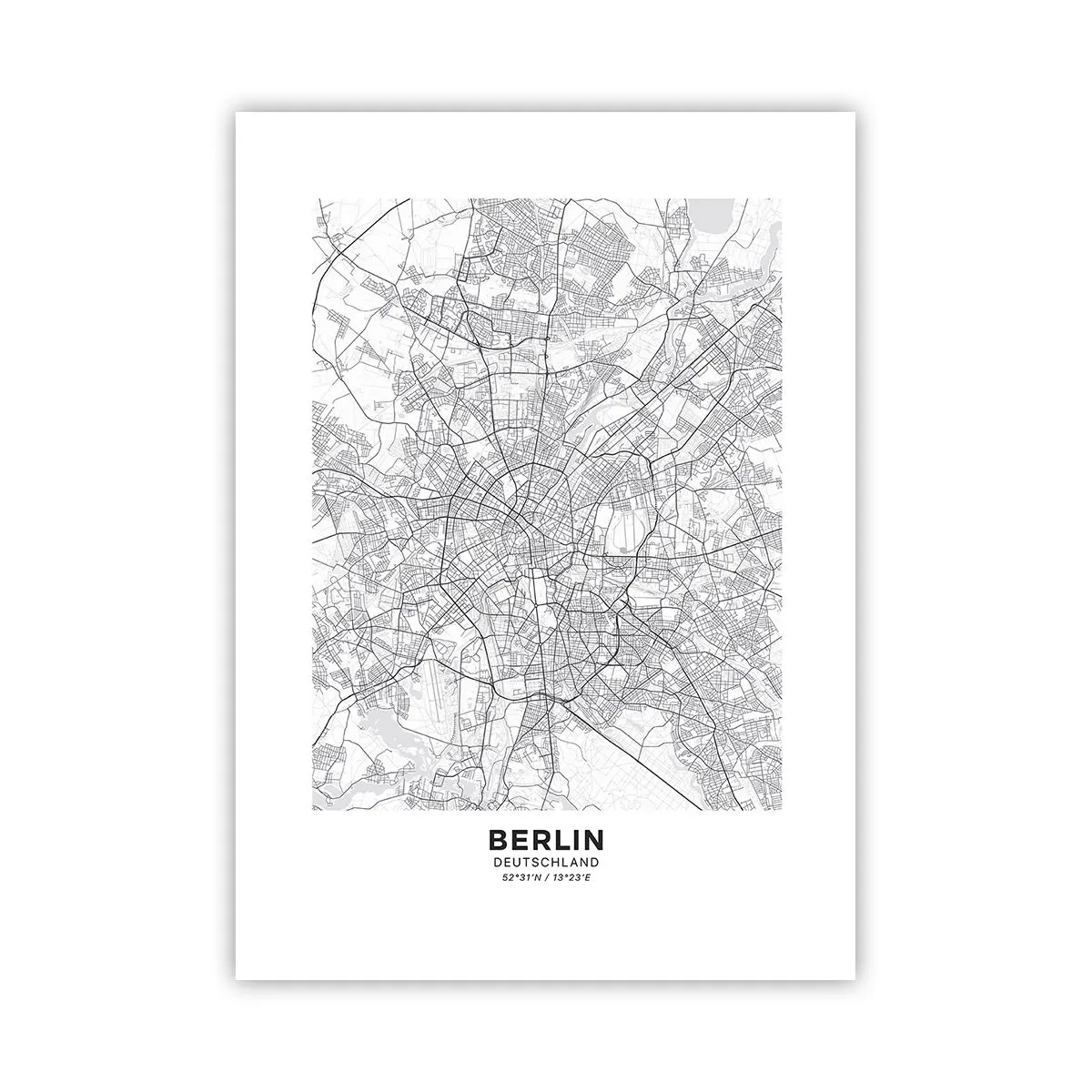 Plakat - Czarno-biała mapa Berlina z precyzyjnie odwzorowanymi ulicami - 50x70cm - Kwiat Berlina - Nowoczesna dekoracja ścienna do salonu, kuchni i sypialni ARTTOR