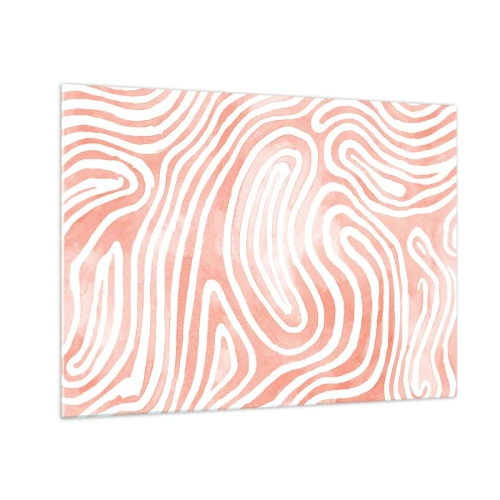 Obraz na szkle - Abstrakcyjny wzór w bieli i koralowym odcieniu - 70x50cm - W koralowym labiryncie - Nowoczesna dekoracja ścienna do salonu i sypialni ARTTOR