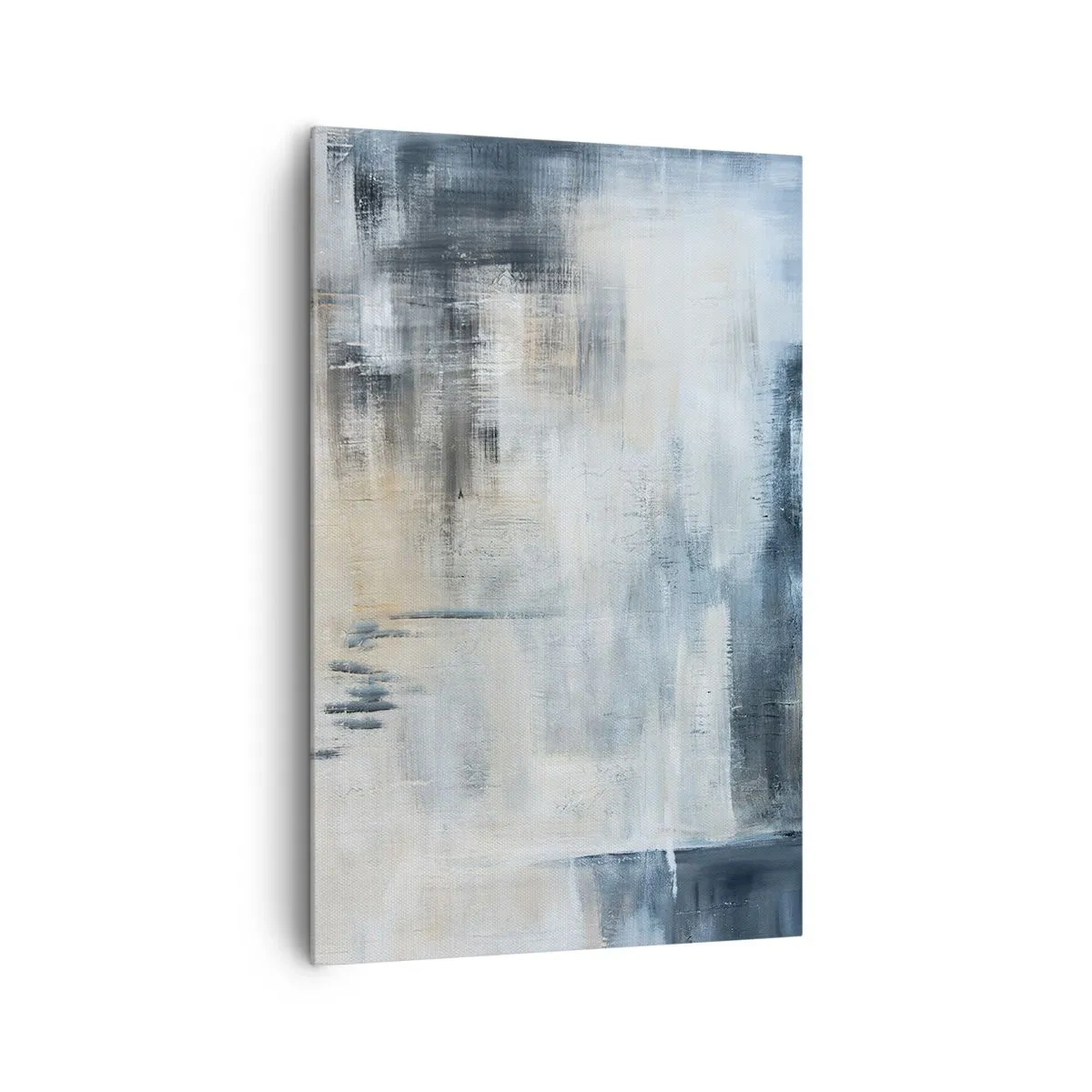 Obraz na płótnie - Abstrakcyjna kompozycja w odcieniach błękitu i szarości - 80x120cm - Za zasłoną błękitu - Nowoczesna dekoracja ścienna do salonu i sypialni ARTTOR