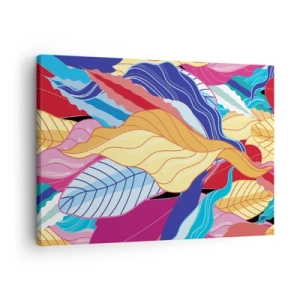 Obraz na płótnie - Barwne liście w żywych kolorach tworzące dynamiczną kompozycję - 70x50cm - Kolorowy bałagan - Nowoczesna dekoracja ścienna do salonu i sypialni ARTTOR
