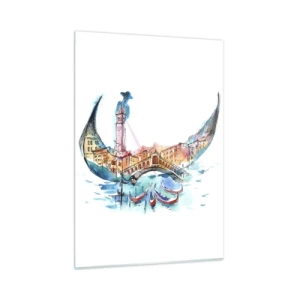 Obraz na szkle - Akwarelowa panorama Wenecji w formie maski - 50x70cm - Płyniemy przez miasto - Nowoczesna dekoracja ścienna do salonu, kuchni i sypialni ARTTOR