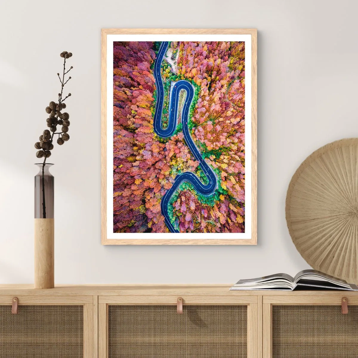 Plakat w ramie jasny dąb - Krętą drogą poprzez las - 61x91 cm