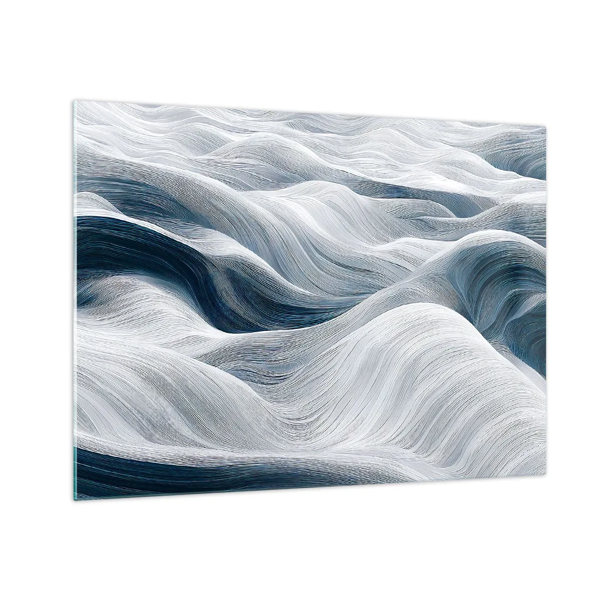 Obraz na szkle - Abstrakcyjne fale w odcieniach bieli i błękitu tworzące efekt ruchu - 70x50cm - Biało-błękitne fale - Nowoczesna dekoracja ścienna do salonu i sypialni ARTTOR