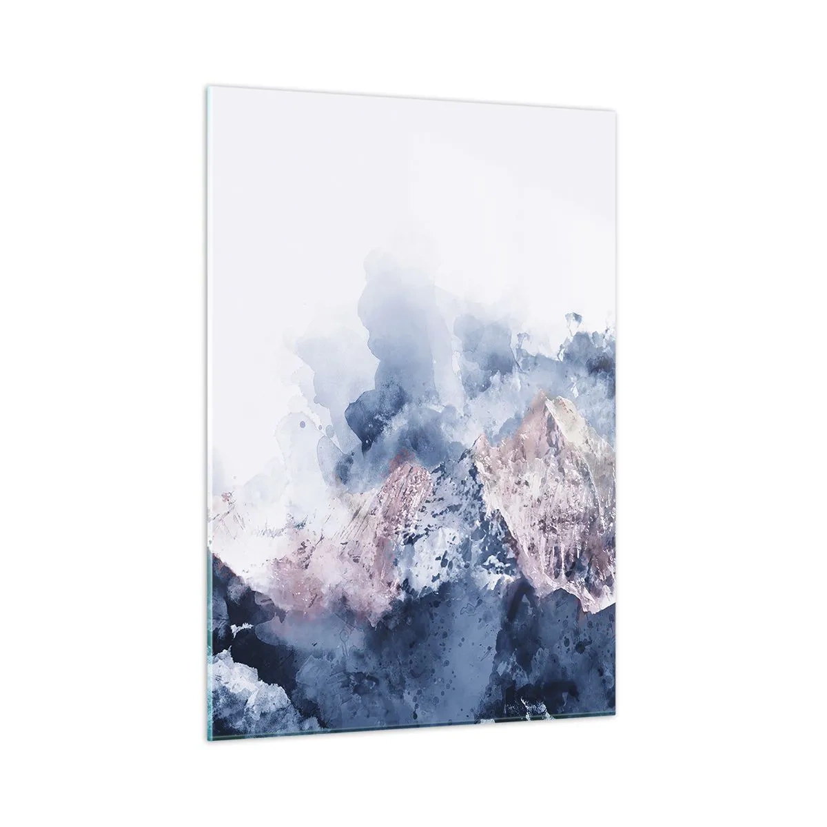 Obraz na szkle - Akwarelowe góry w pastelowych odcieniach niebieskiego i różu - 50x70cm - To są szczyty! - Nowoczesna dekoracja ścienna do salonu, kuchni i sypialni ARTTOR