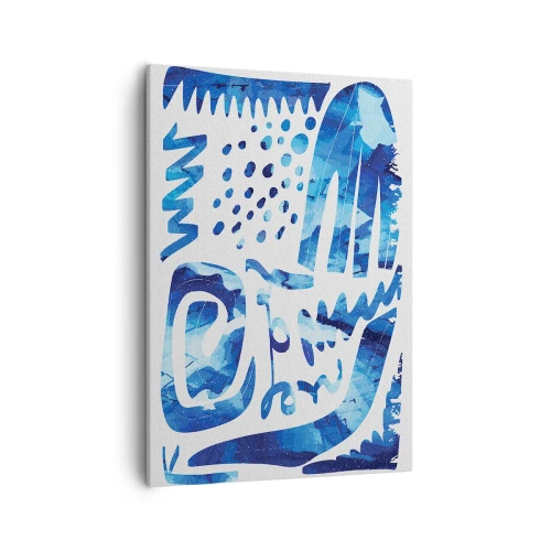 Obraz na płótnie - Abstrakcyjna kompozycja w odcieniach niebieskiego z dynamicznymi formami i wzorami - 50x70cm - Powrót do korzeni - Nowoczesna dekoracja ścienna do salonu, kuchni i sypialni ARTTOR