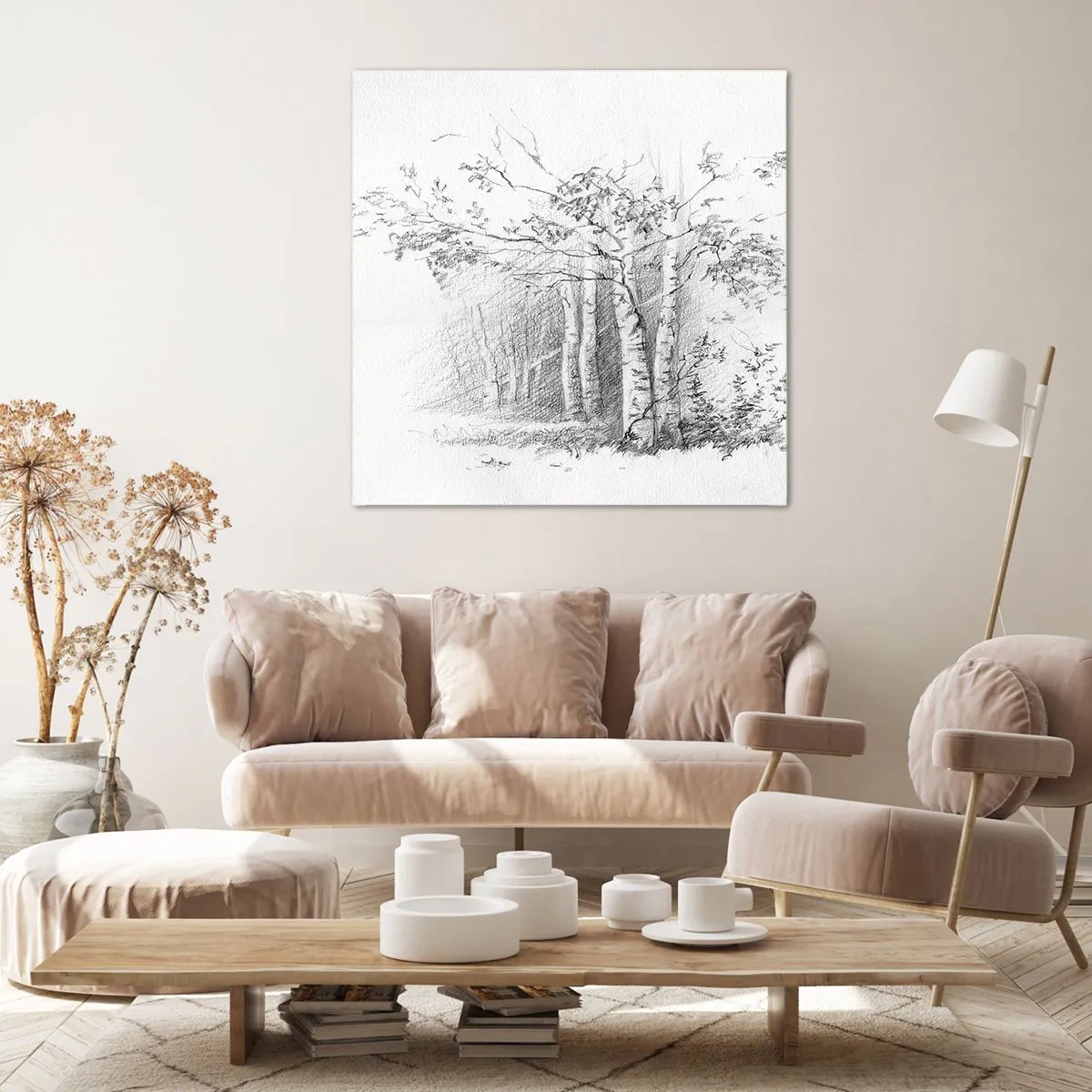 Obraz na płótnie - Światło brzozowego lasu - 40x40 cm