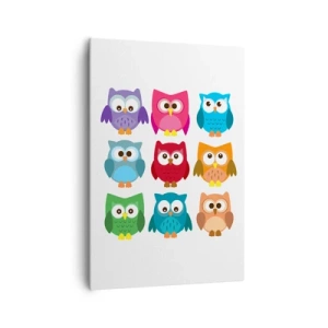 Obraz na płótnie - Kolorowe ilustracje sów w dziecięcym stylu - 70x100cm - Różnić można się zabawnie - Nowoczesna dekoracja ścienna do salonu i sypialni ARTTOR