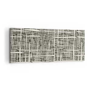 Obraz na płótnie - Geometryczny wzór przypominający siatkę na jasnym tle - 120x50cm - Kompozycja utkana - Nowoczesna dekoracja ścienna do salonu i sypialni ARTTOR