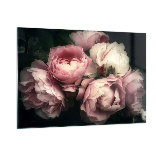 Obraz na szkle - Bukiet różowych róż w delikatnym oświetleniu z nutą vintage - 120x80cm - Czar belle epoque - Nowoczesna dekoracja ścienna do salonu, kuchni i sypialni ARTTOR
