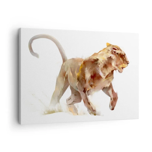 Obraz na płótnie - Biegnąca lwica w artystycznej interpretacji - 70x50cm - Dzika gracja - Nowoczesna dekoracja ścienna do salonu i sypialni ARTTOR