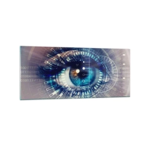 Obraz na szkle - Technologiczne oko z futurystycznym interfejsem - 120x50cm - Myślisz, że mnie znasz - Nowoczesna dekoracja ścienna do salonu i sypialni ARTTOR