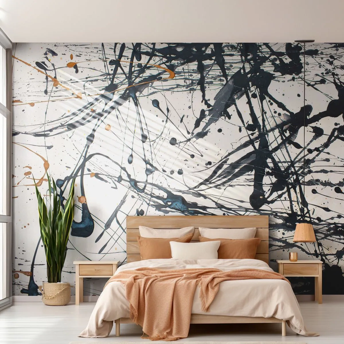 Fototapeta Premium Canvas - Abstrakcyjny wzór malarski z dynamicznymi liniami i plamami - 100x70cm - Z sensem czy bez sensu? - Nowoczesna dekoracja ścienna do salonu i sypialni ARTTOR